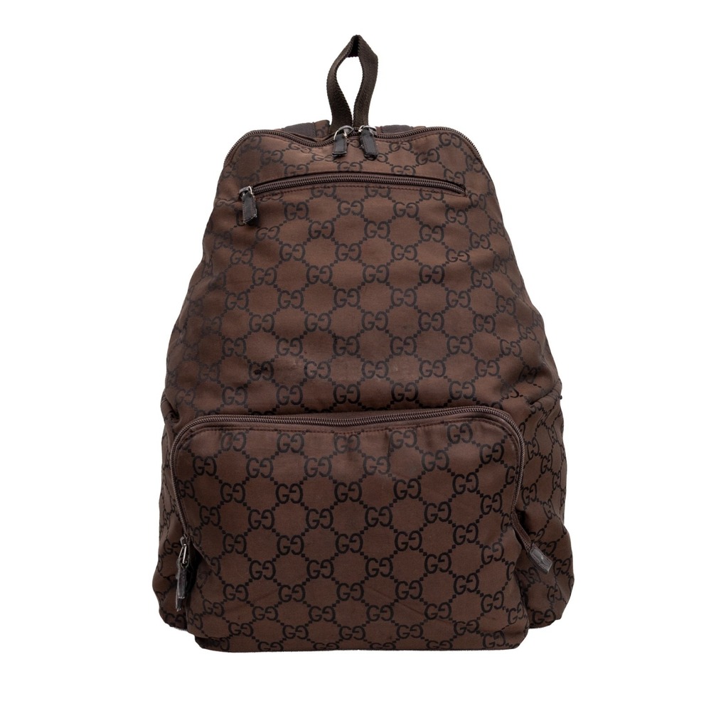 Authentic Gucci GG Monogram Brown Nylon Backpack Rucksack Travel Bag Vintage